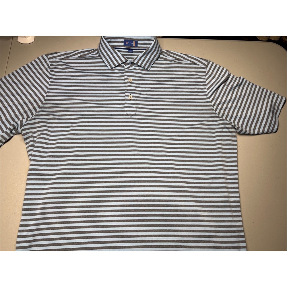 Stitch Broome Stripe Golf Polo Made In Peru Size Large Blue Striped Short Sleeve